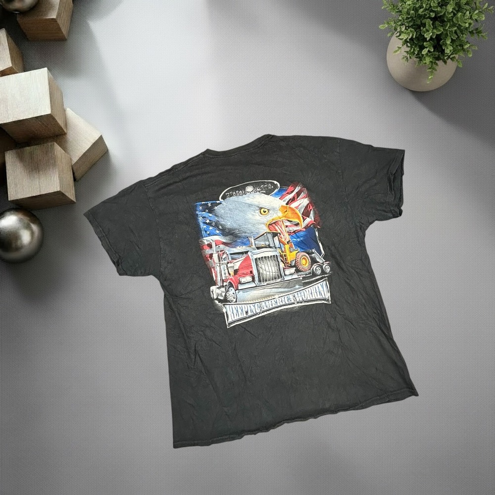 Vintage Diesel Life Keeping America Working Trucker Graphic T-Shirt Black XL